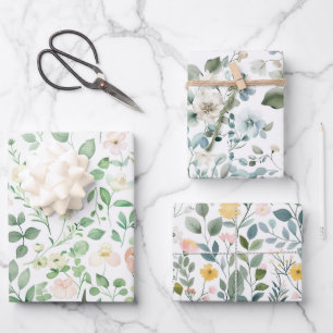 Feuille De Papier Cadeau Mariage floral rose vert bleu Shower de mariage