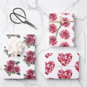 Feuille De Papier Cadeau Mariage Floral Roses Rouges