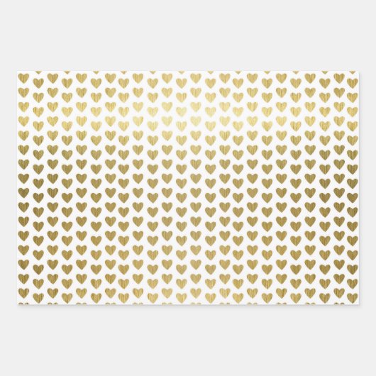 Feuille De Papier Cadeau Mariage Motif Elegant Gold Hearts (Devant 3)