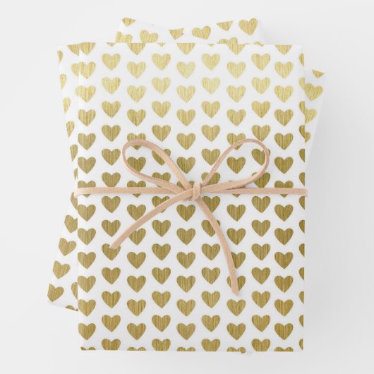 Feuille De Papier Cadeau Mariage Motif Elegant Gold Hearts (En situation)