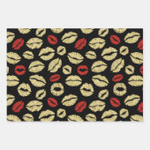 Feuille De Papier Cadeau Mariage Noir Or Abstrait Lèvres Rouges (Devant 2)