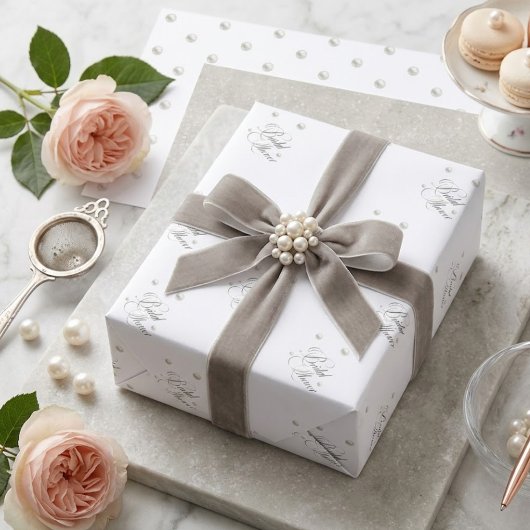 Feuille De Papier Cadeau Mariage Perles Blanches