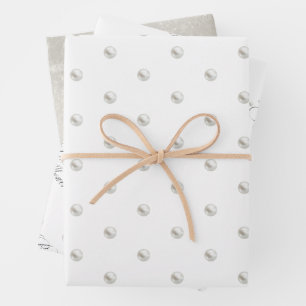 Feuille De Papier Cadeau Mariage Perles Blanches Fête Prénuptiale