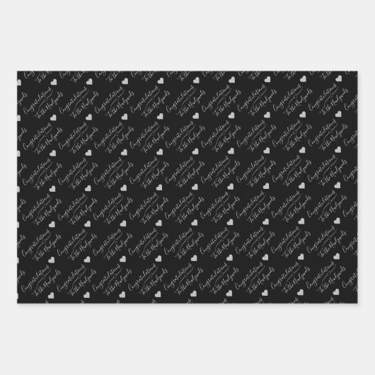 Feuille De Papier Cadeau Mariage personnalisé noir et argent, Anniversaire (Devant)