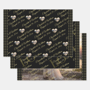 Feuille De Papier Cadeau Mariage personnalisé pois dorés et noirs