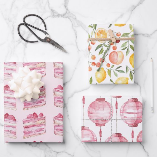 Feuille De Papier Cadeau Mariage Pink Cake Lemons Lanternes Shower (Recto)