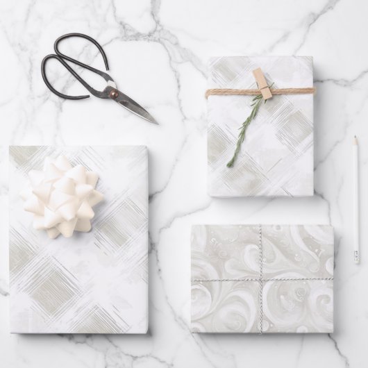 Feuille De Papier Cadeau Mariage rayures blanches crème chic (Recto)
