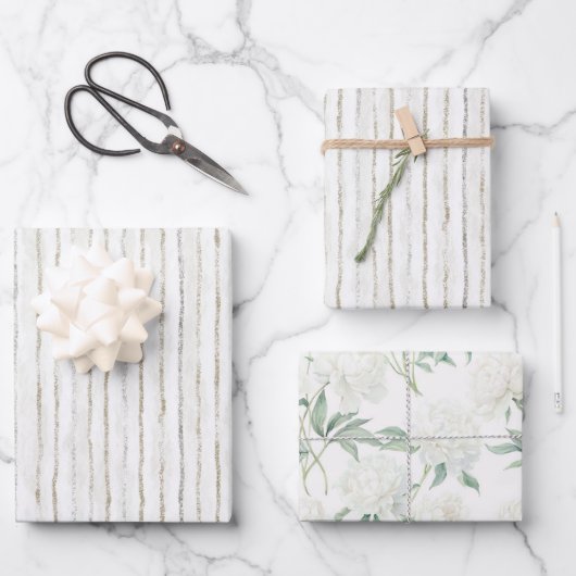 Feuille De Papier Cadeau Mariage Rayures Blanches Grises (Recto)