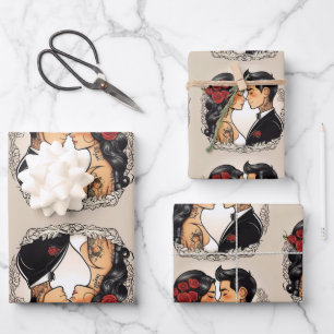 Feuille De Papier Cadeau Mariage romantique couple amoureux