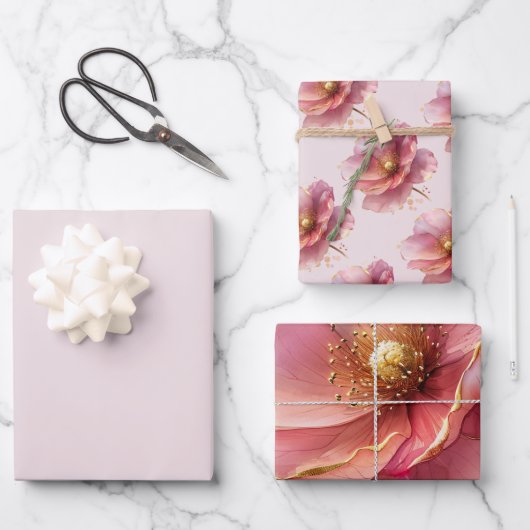 Feuille De Papier Cadeau  Mariage Rose  (Recto)