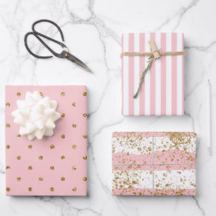 Feuille De Papier Cadeau Mariage rose avec paillettes dorées