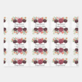 Feuille De Papier Cadeau Mariage Roses Bourgogne Personnaliser Noms 3 Damas (Devant)