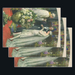 Feuille De Papier Cadeau Mariage vintage, Mariée et Salle avec Menorah<br><div class="desc">Illustration vintage image de cérémonie d'amour et de romance mariage montrant un couple se marier dans une belle synagogue avec vitraux, fleurs et une menorah à sept branches. La mariée porte une longue robe blanche mariage et le marié est beau dans son smoking.</div>