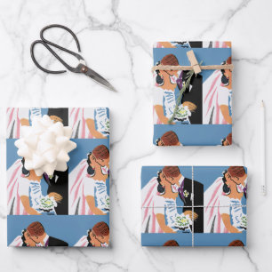 Feuille De Papier Cadeau Mariage vintage, Mariée rétro et baiser de chambre