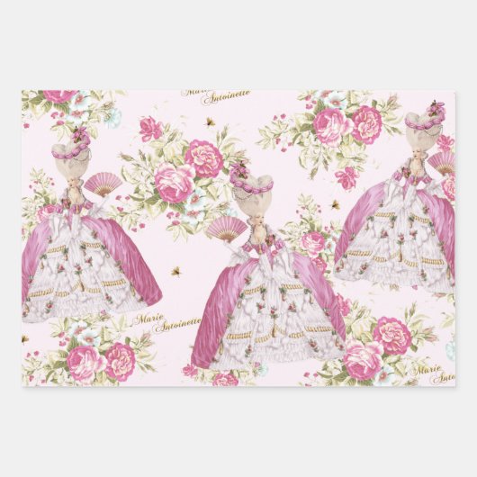 Feuille De Papier Cadeau Marie Antoinette Pink Floral Roses (Devant)