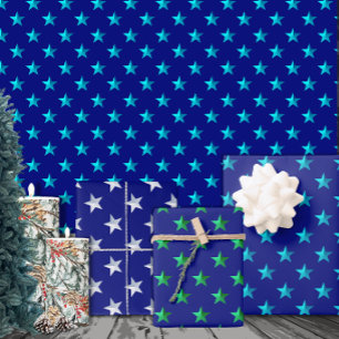 Feuille De Papier Cadeau Marine bleu Argent vert Turquoise bleu étoiles