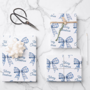 Feuille De Papier Cadeau Marine Bleu Buffalo Plaid Bow Check Joyeux Noël