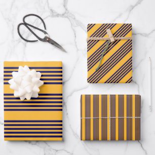 Feuille De Papier Cadeau Marine bleu et jaune soleil cinq bandes motif