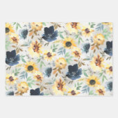 Feuille De Papier Cadeau Marine Bleu & Jaune d'or Peony & Sunflower Wrapp (Devant 2)