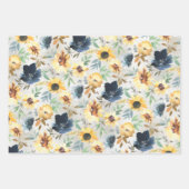 Feuille De Papier Cadeau Marine Bleu & Jaune d'or Peony & Sunflower Wrapp (Devant 3)