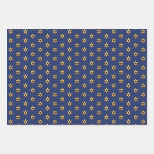 Feuille De Papier Cadeau Marine Blue and White Hanoukka Golden David Star (Devant 3)