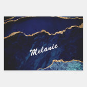 Feuille De Papier Cadeau Marine Blue Gold Nom personnalisé Enveloppement Fe (Devant 2)