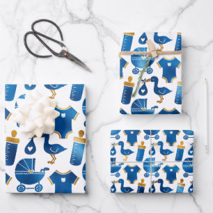 Feuille De Papier Cadeau Marine Blue Gold Parties scintillant Nursery Motif