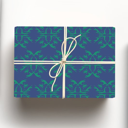 Feuille De Papier Cadeau Marine Blue & Green Loch Ness Monster Damask