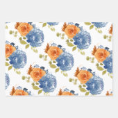 Feuille De Papier Cadeau Marine Blue Orange Terracotta Boho Floral (Devant 3)