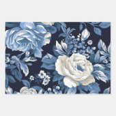 Feuille De Papier Cadeau Marine des fleurs bleues poussiéreuses (Devant 2)