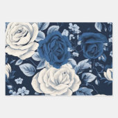 Feuille De Papier Cadeau Marine des fleurs bleues poussiéreuses (Devant)