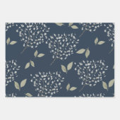 Feuille De Papier Cadeau Marine et Sage Floral (Devant)