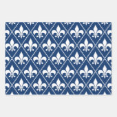 Feuille De Papier Cadeau Marine Fleur de Lis (Devant)