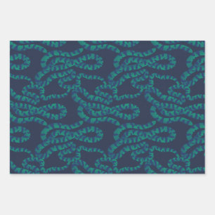 Feuille De Papier Cadeau Marine foncée et Serpent vert turquoise