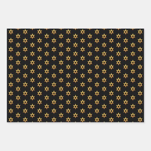 Feuille De Papier Cadeau Marine Hanoukka Noir Et Blanc Golden David Star (Devant)