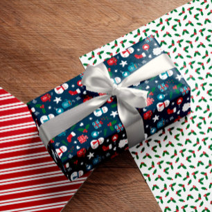 Feuille De Papier Cadeau Marine Rouge Vert mignonne Cosy Motifs de Noël