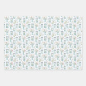 Feuille De Papier Cadeau Mason Jars Bleu Blanc Flore Verdure (Devant)
