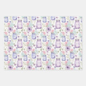 Feuille De Papier Cadeau Mason Jars Purple Rose Florals Verdure (Devant 3)