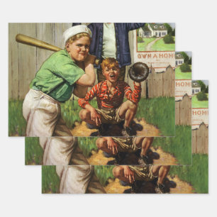 Feuille De Papier Cadeau Match de baseball vintage, enfant garçon joueur de