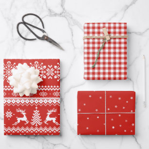 Feuille De Papier Cadeau Mauvais bison rouge de Noël et étoiles