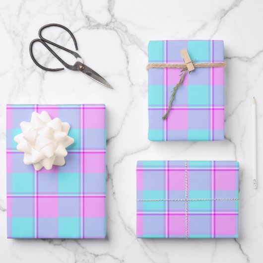 Feuille De Papier Cadeau Mauve and Coastal Mist Plaid (Recto)