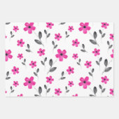 Feuille De Papier Cadeau Mauve bleu rose Cinq fleurs d'aquarelle pétale (Devant)