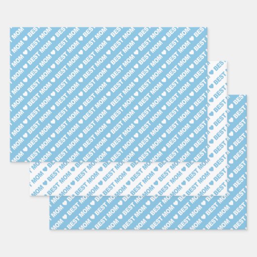 Feuille De Papier Cadeau Meilleure maman bleu clair et blanc (Lot)