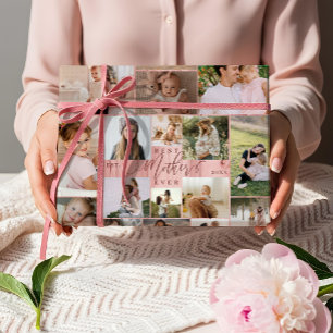 Feuille De Papier Cadeau Meilleure Mère Jamais Photo Collage Pink Woodgrain