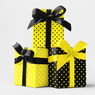 Feuille De Papier Cadeau Mélange d'abeille à pois jaune noir et blanc