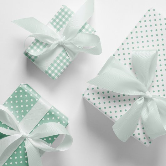 Feuille De Papier Cadeau Mélange de Motifs Pastel Mint Green Pois En vichy