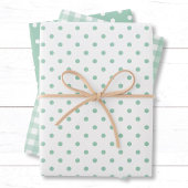 Feuille De Papier Cadeau Mélange de Motifs Pastel Mint Green Pois En vichy