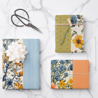 Feuille De Papier Cadeau Mélange Mi-Mix Vintage Bleu Et Jaune