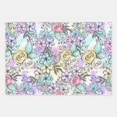 Feuille De Papier Cadeau Mélange Mint Rose Retour aux sacs à dos de fleurs  (Devant 2)