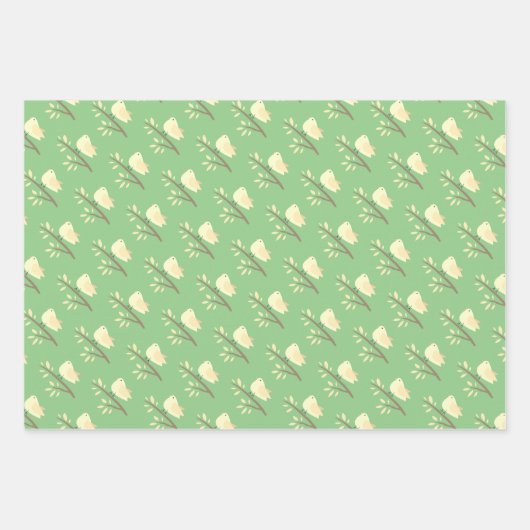 Feuille De Papier Cadeau Mélange oiseau sur une branche Envelopper des feui (Devant 3)